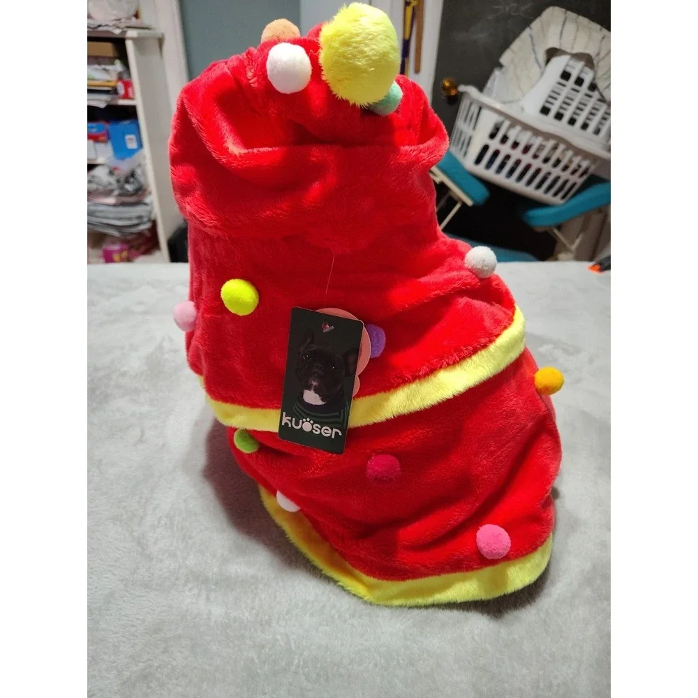 Kuoser Dog Costume‎ L Red Christmas Shawl And Hat Holiday Fun Soft Comfort